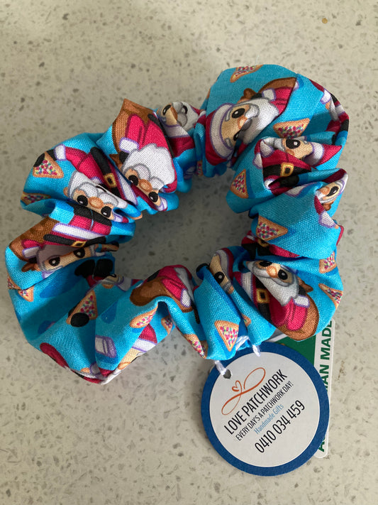 Christmas Hair Scrunchie - Blue Santa