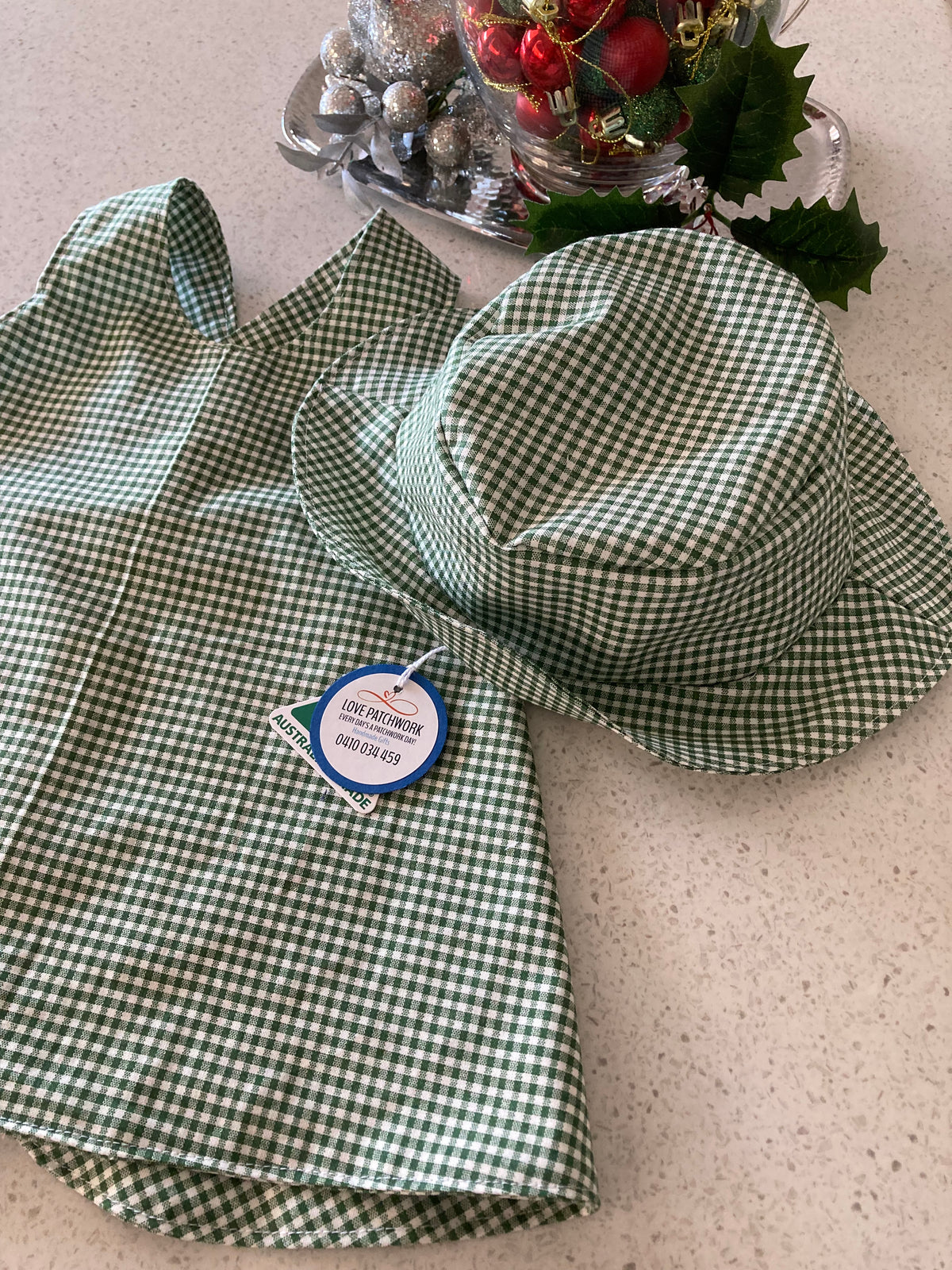 Baby Gingham Dress & Bucket Hat Set - 6–9 Months
