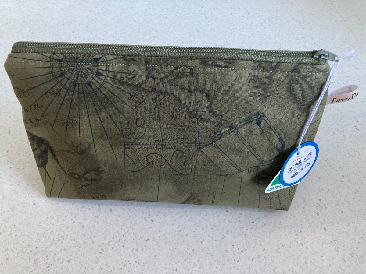 Traveller Print Zipper Pouch - Handmade Travel Gift