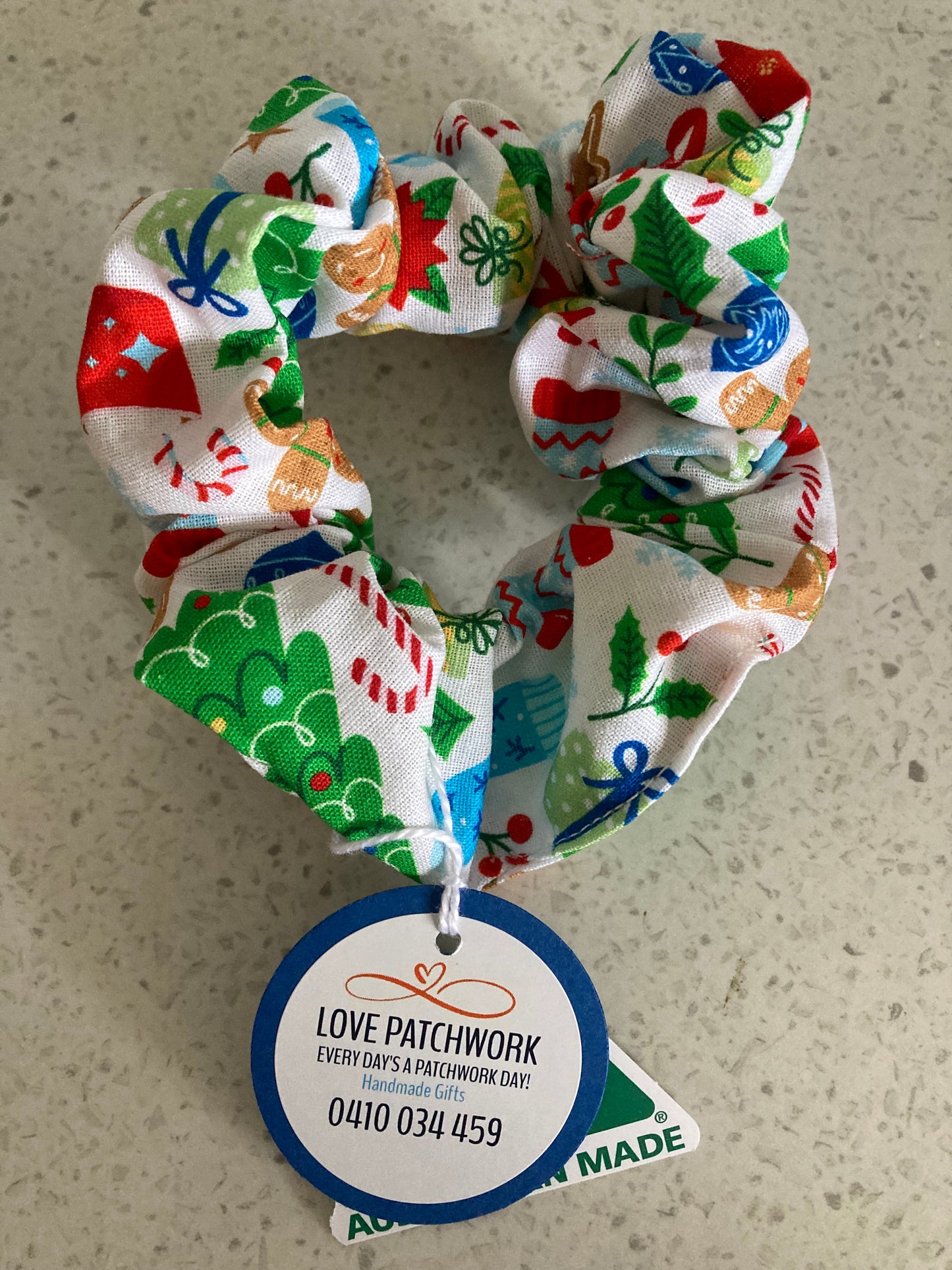 Christmas Hair Scrunchie - Christmas Trees & Candy Canes