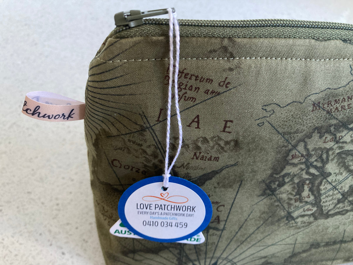 Traveller Print Zipper Pouch - Handmade Travel Gift