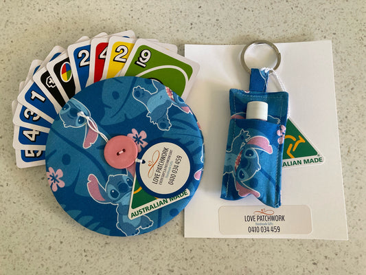 Gift Sets - Helping Hand Playing Card Holder & Lip Balm Keyring (Lilo & Stitch design)