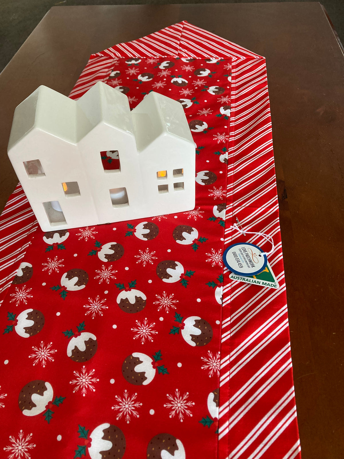 Table Runner - Christmas Candy Stripe & Pudding design