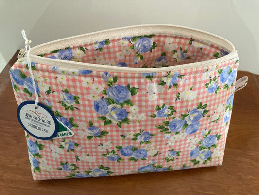 Handmade Cosmetic Pouch or Unique One of a Kind Zipper Bag for Any Purpose - Pink Gingham