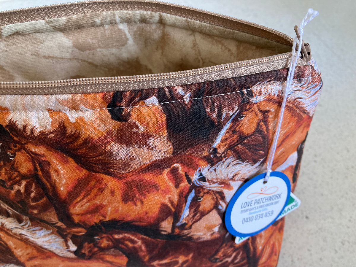 Horse Print Zipper Pouch - Handmade Equestrian Gift