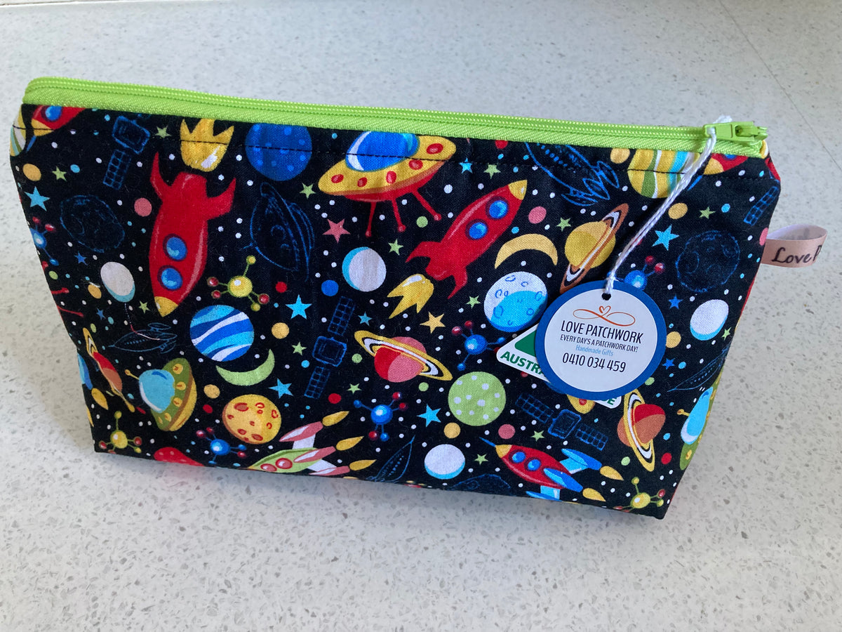 Space Print Zipper Pouch - Handmade Young Astronomer Gift