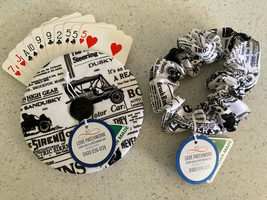 Gift Sets - Helping Hand Playing Card Holder & Hair Scrunchie (Vintage Cars)