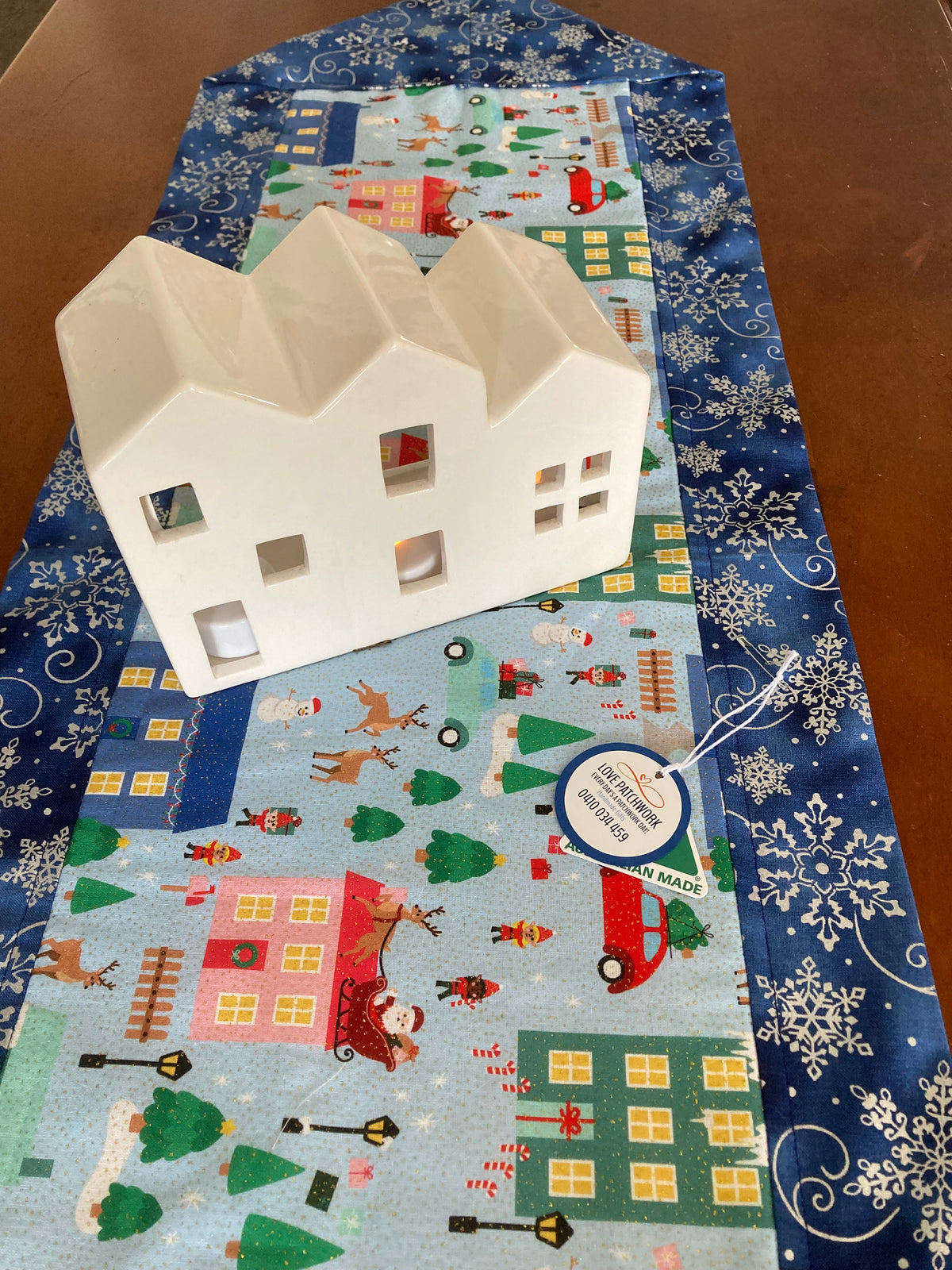 Table Runner - Christmas Santa & Sleigh Blue design
