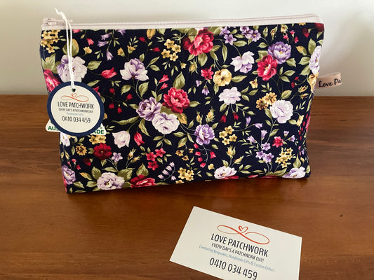 Handmade Cosmetic Pouch or Unique One of a Kind Zipper Bag for Any Purpose - Purple Floral