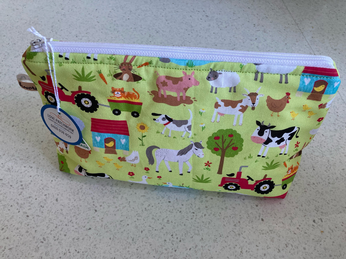 Farm Print Zipper Pouch - Handmade Country Gift
