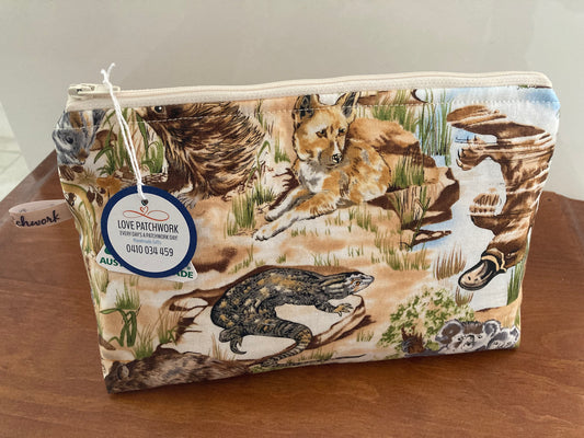 Handmade Cosmetic Pouch or Unique One of a Kind Zipper Bag for Any Purpose - Australian Animals