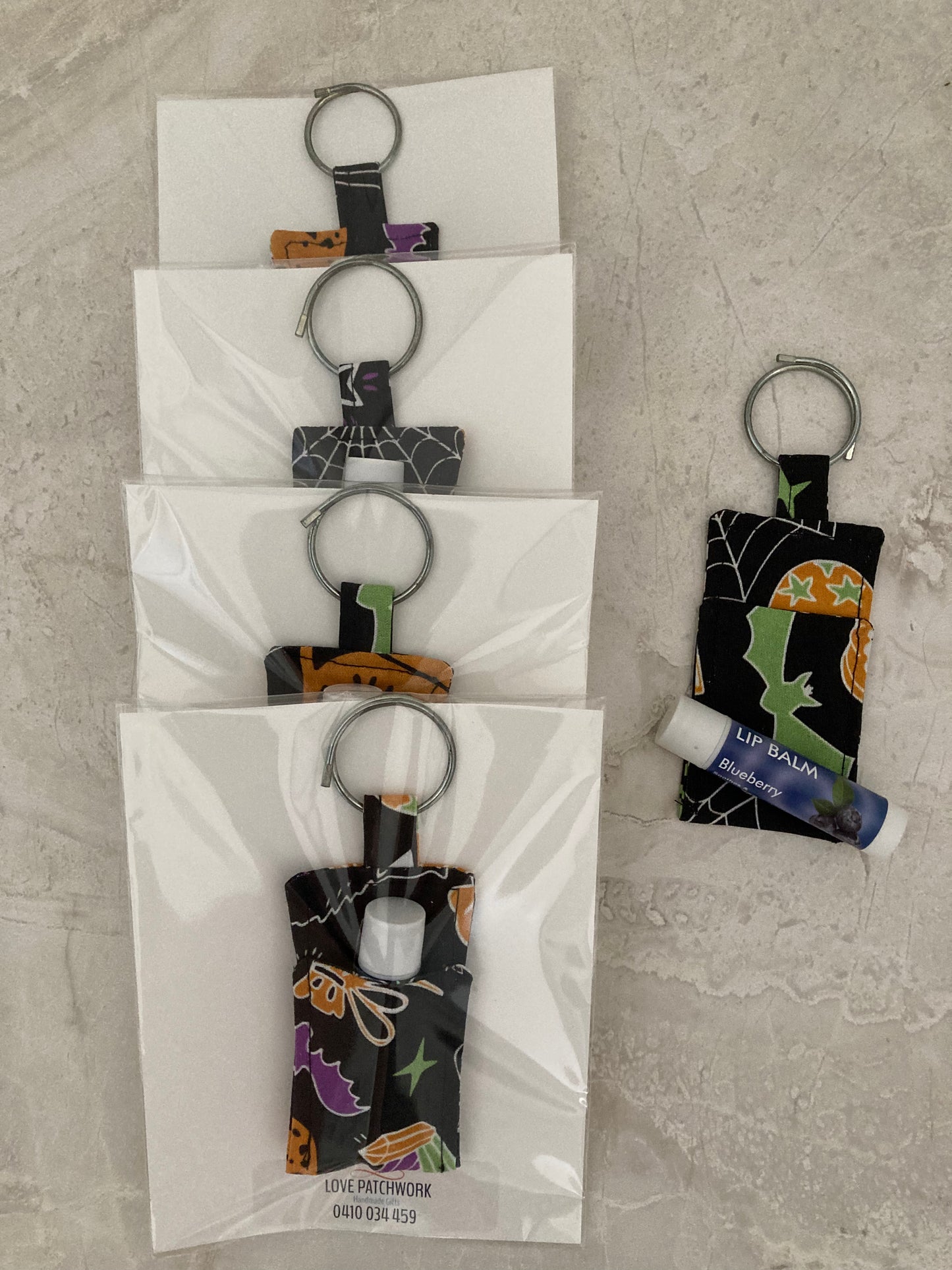 Keyring & Lip Balm Holder with Halloween Style Printed Fabric