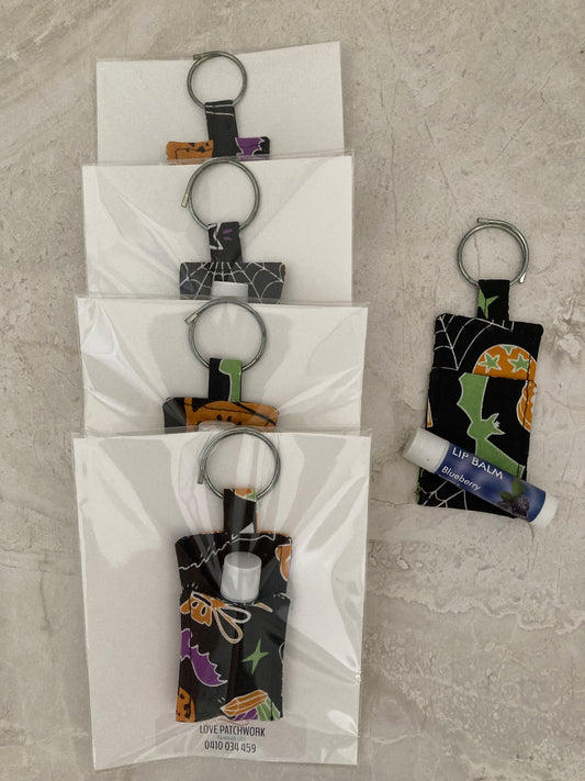 Keyring & Lip Balm Holder with Halloween Style Printed Fabric
