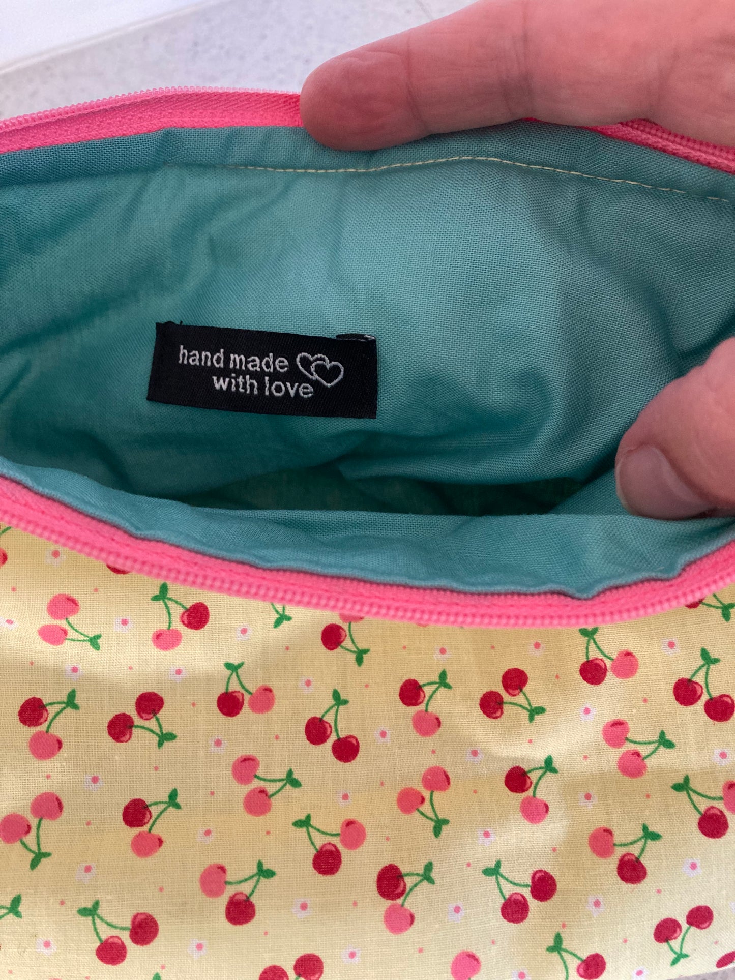 Handmade Cosmetic Pouch or Unique One of a Kind Zipper Bag for Any Purpose - Cherries