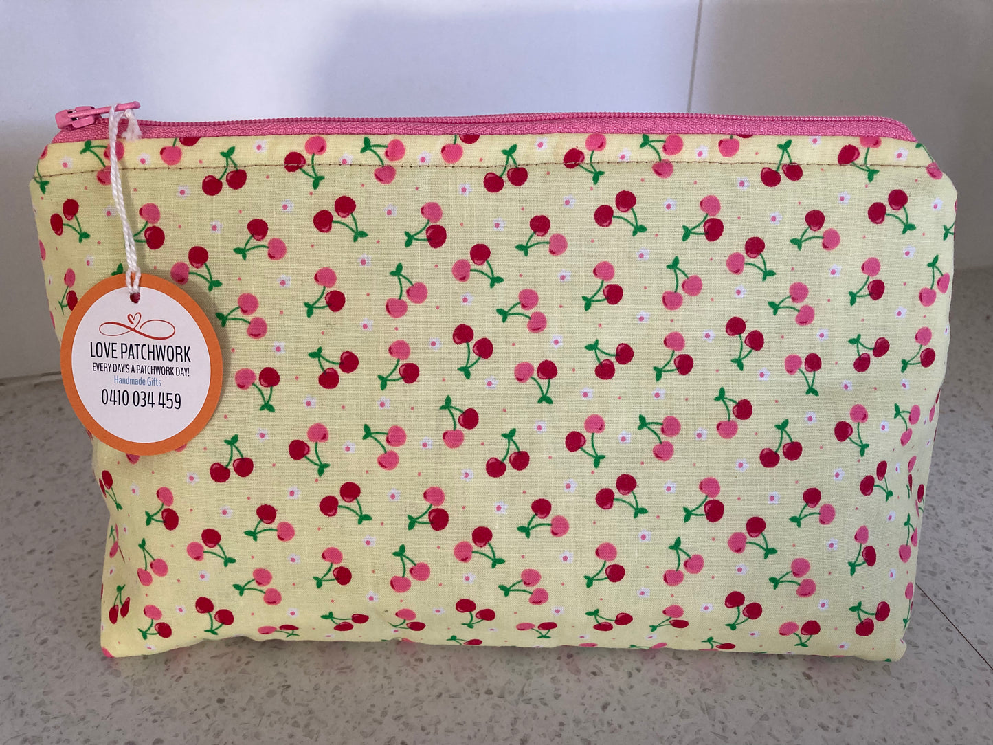 Handmade Cosmetic Pouch or Unique One of a Kind Zipper Bag for Any Purpose - Cherries