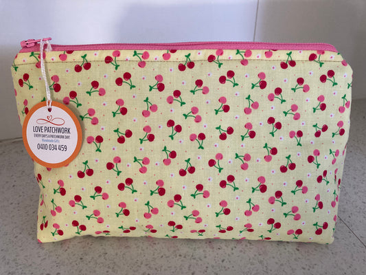 Handmade Cosmetic Pouch or Unique One of a Kind Zipper Bag for Any Purpose - Cherries