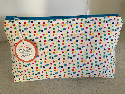 Handmade Cosmetic Pouch or Unique One of a Kind Zipper Bag for Any Purpose - Dots & Stripes