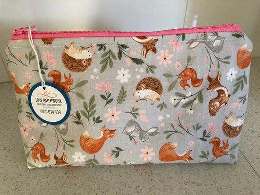 Handmade Cosmetic Pouch or Unique One of a Kind Zipper Bag for Any Purpose - Woodland