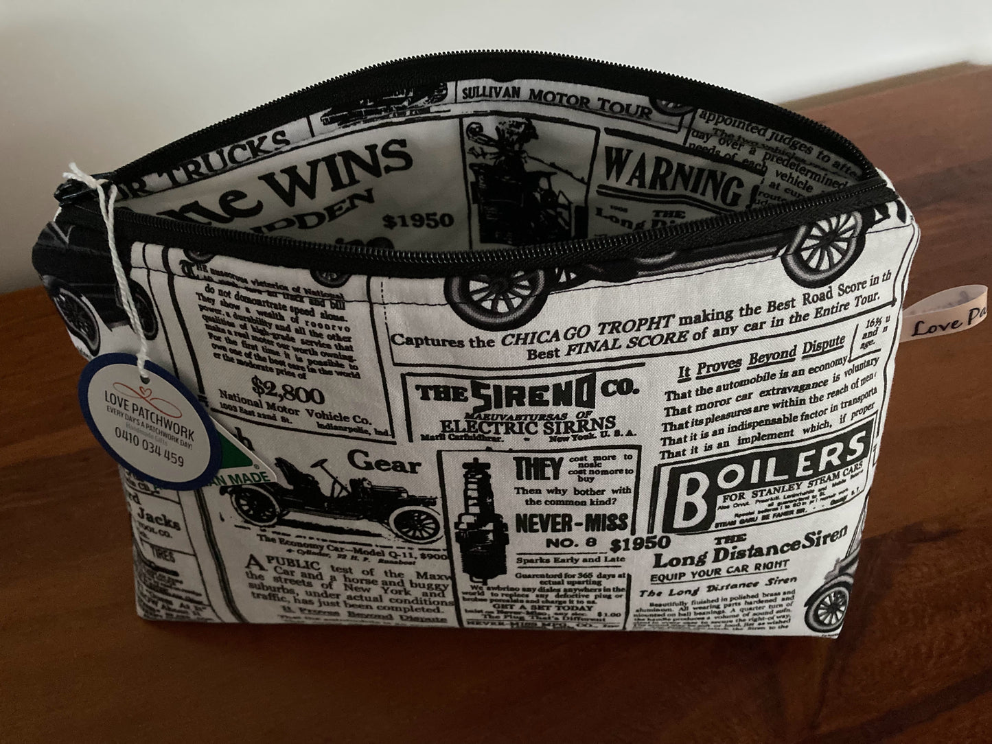 Handmade Cosmetic Pouch or Unique One of a Kind Zipper Bag for Any Purpose - Newspaper