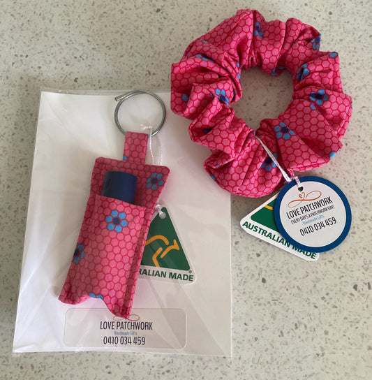 Gift Sets - Keyring & Lip Balm Holder & Hair Scrunchie (Pink)