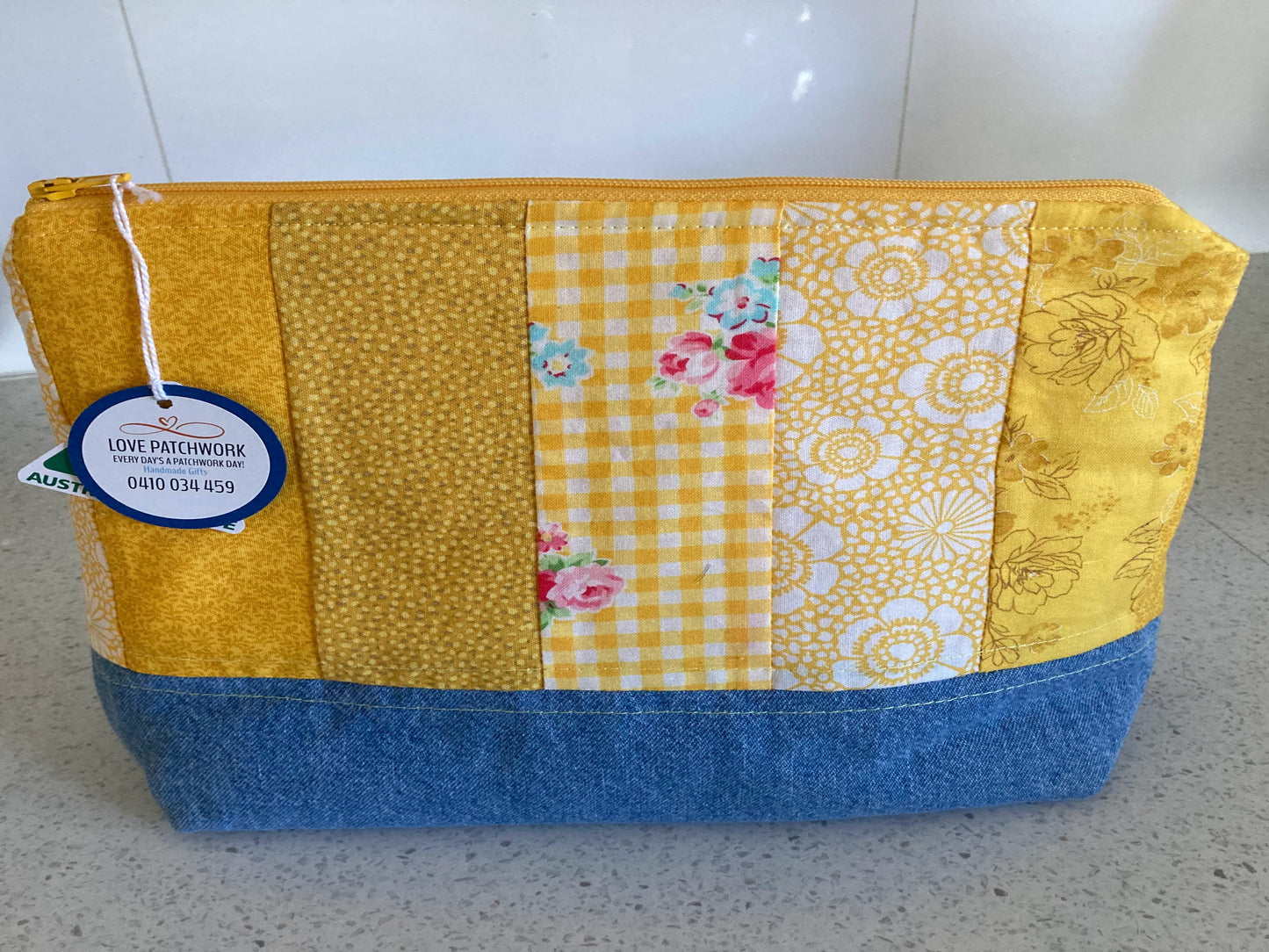 Yellow & Denim Zipper Pouch - Eco-Friendly Recycled Travel Bag