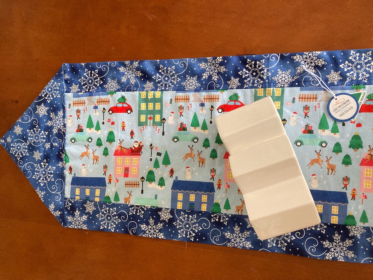 Table Runner - Christmas Santa & Sleigh Blue design
