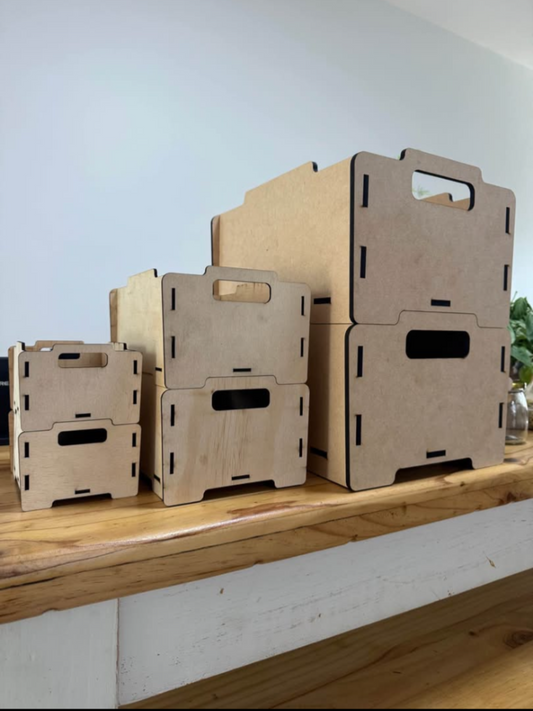 Custom Made Stackable Storage Boxes - Laser-Cut Timber
