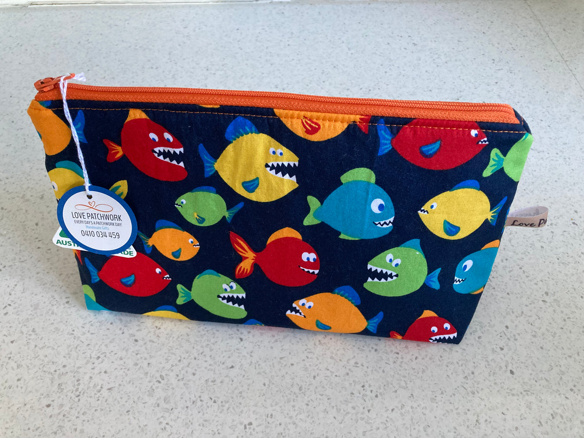 Fish Fabric Zipper Pouch - Handmade Ocean Lover Gift