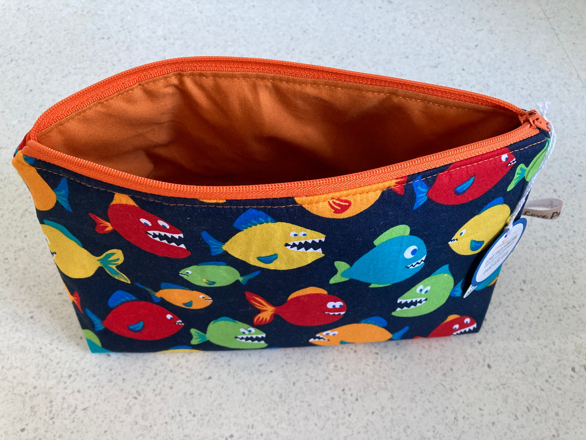 Fish Fabric Zipper Pouch - Handmade Ocean Lover Gift