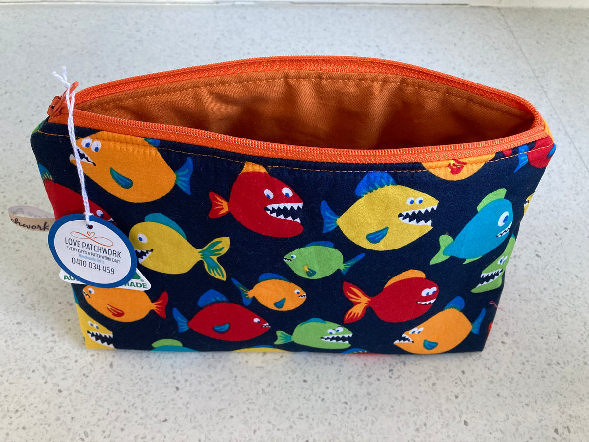 Fish Fabric Zipper Pouch - Handmade Ocean Lover Gift