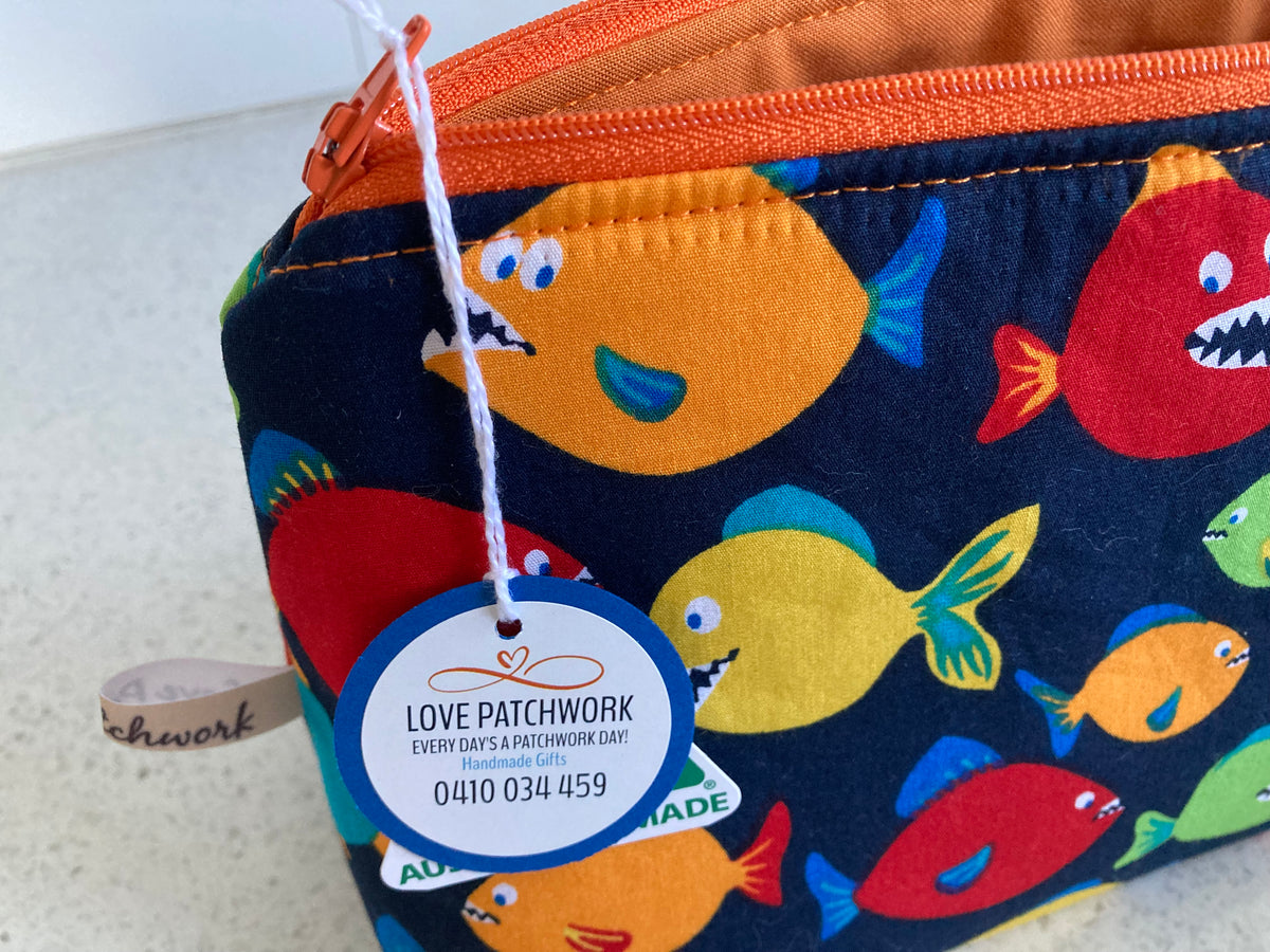 Fish Fabric Zipper Pouch - Handmade Ocean Lover Gift