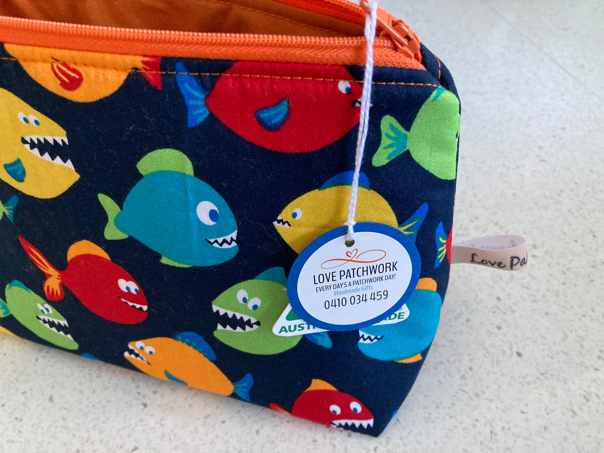 Fish Fabric Zipper Pouch - Handmade Ocean Lover Gift