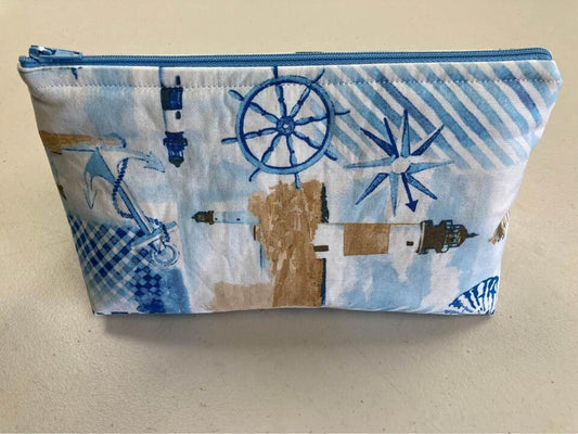Handmade Cosmetic Pouch or Unique One of a Kind Zipper Bag for Any Purpose - Beach