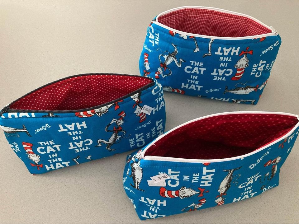 Handmade Cosmetic Pouch or Unique One of a Kind Zipper Bag for Any Purpose - Dr Suess