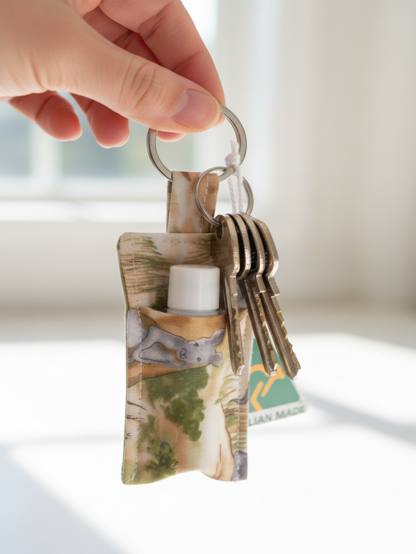 Australian Animals keyring lip balm holder with keys attached