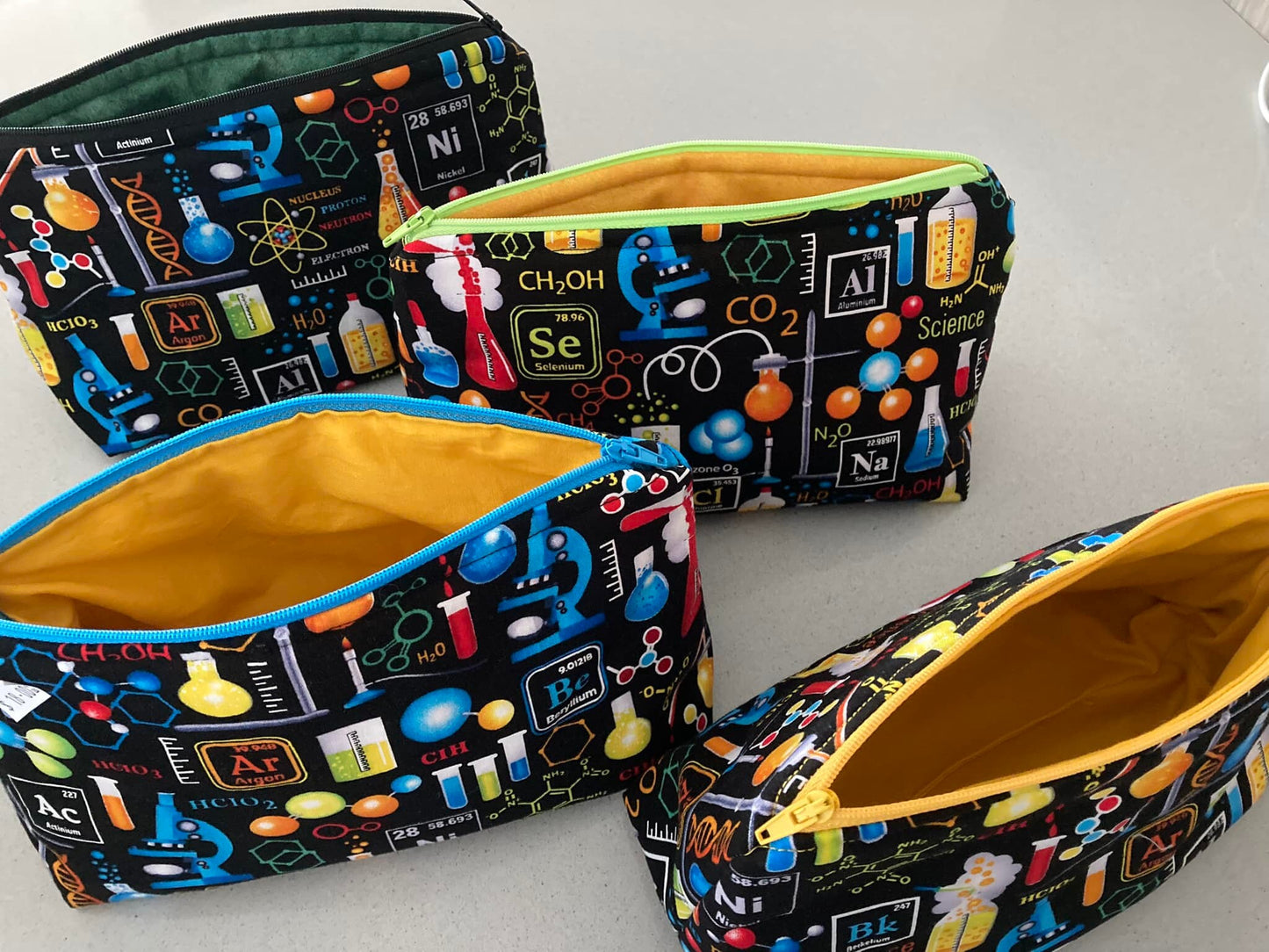 Handmade Cosmetic Pouch or Unique One of a Kind Zipper Bag for Any Purpose - Chemistry
