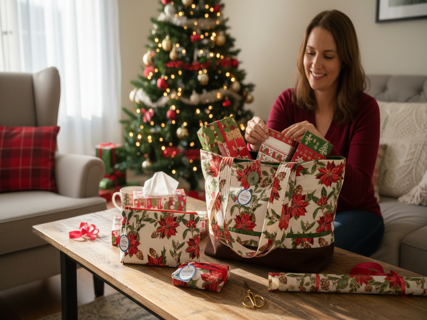Christmas bag gift set in use during holiday shopping