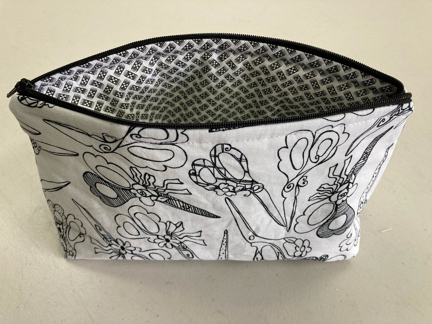 Handmade Cosmetic Pouch or Unique One of a Kind Zipper Bag for Any Purpose - Scissors