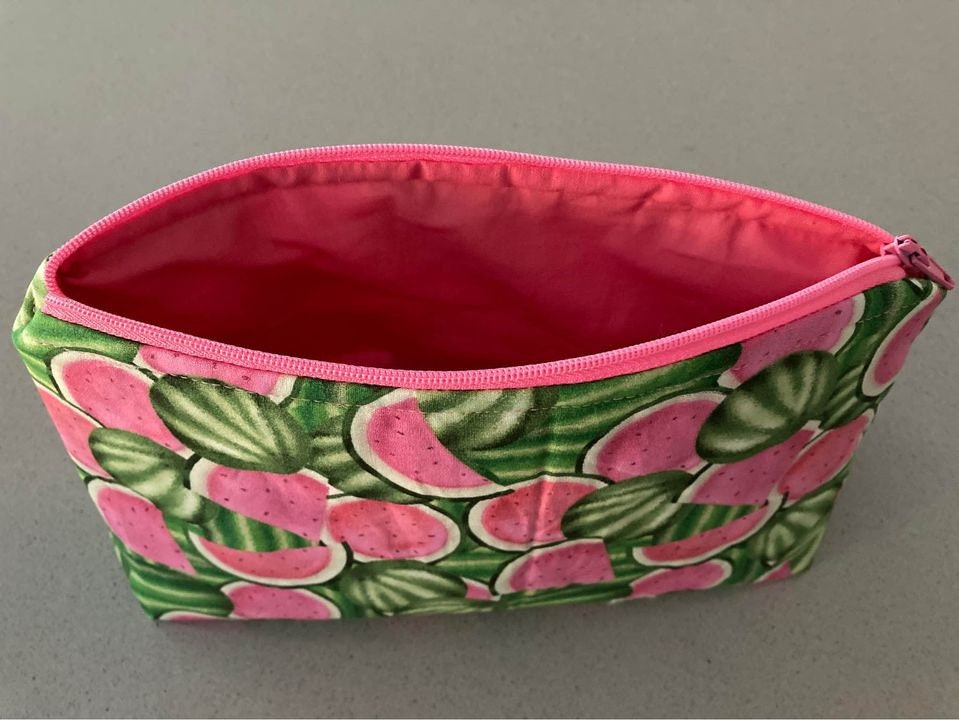Handmade Cosmetic Pouch or Unique One of a Kind Zipper Bag for Any Purpose - Watermelon