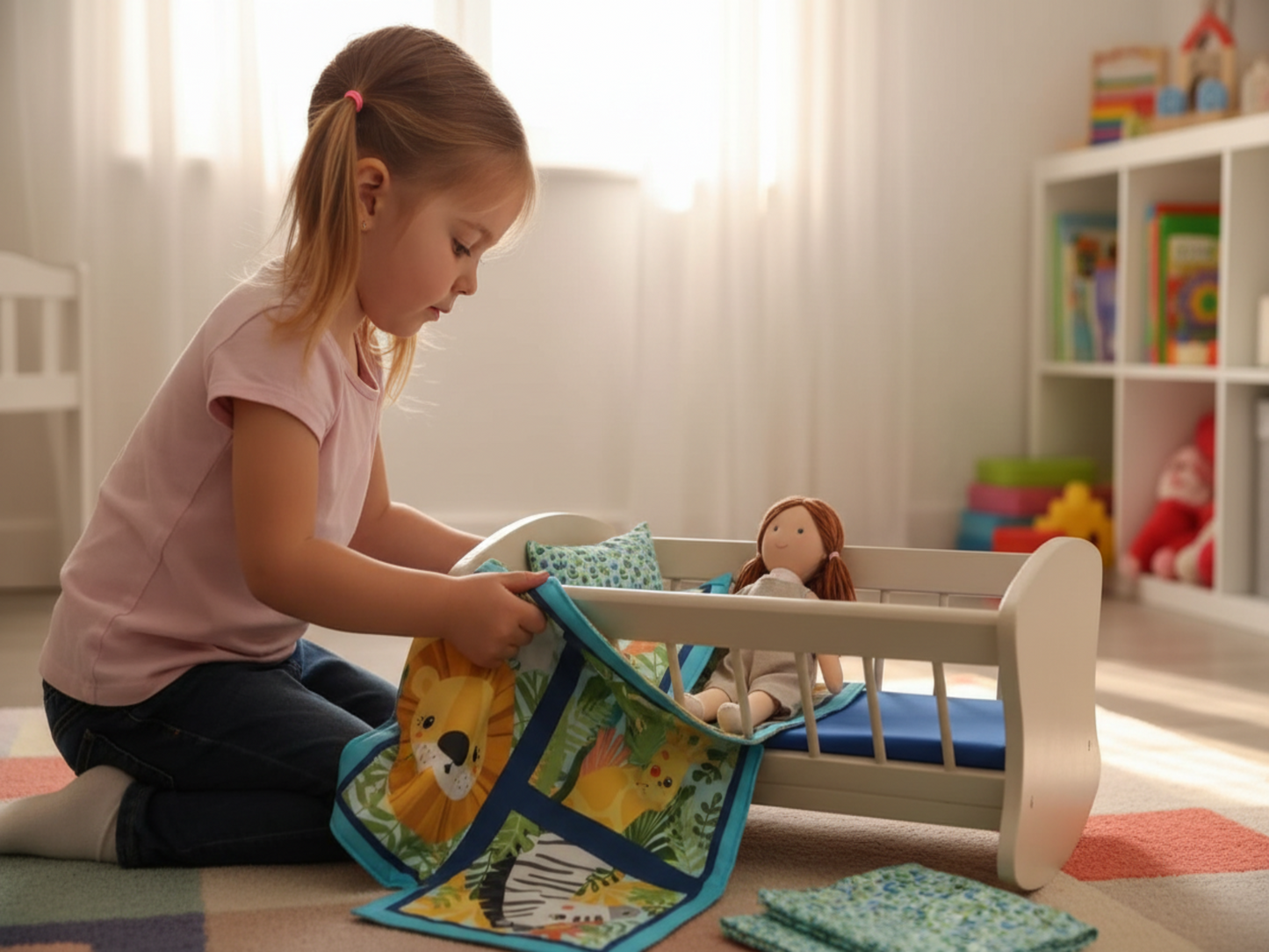 Dolls nursery play set with child playing