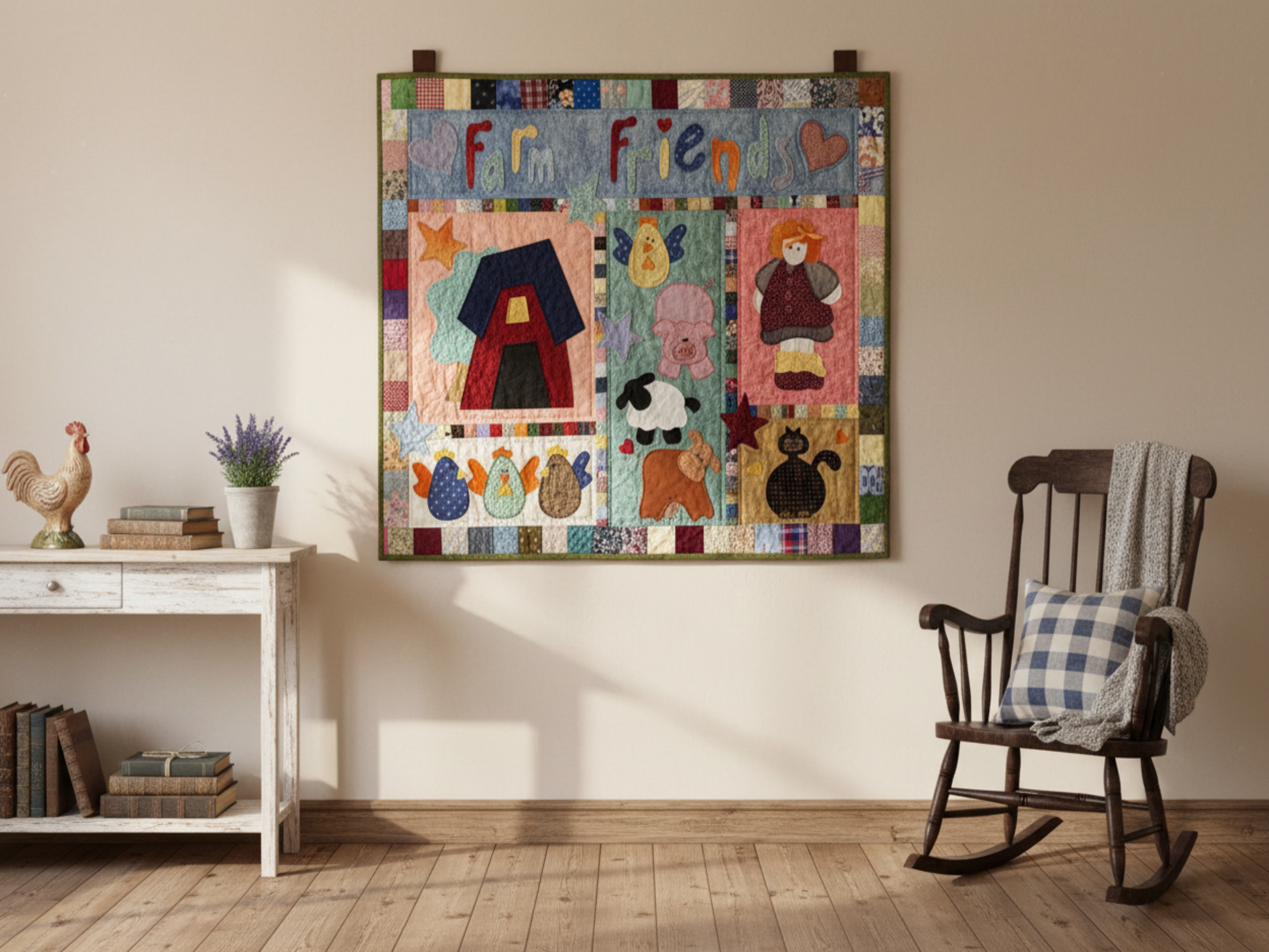 Farm Friends wall hanging in country home