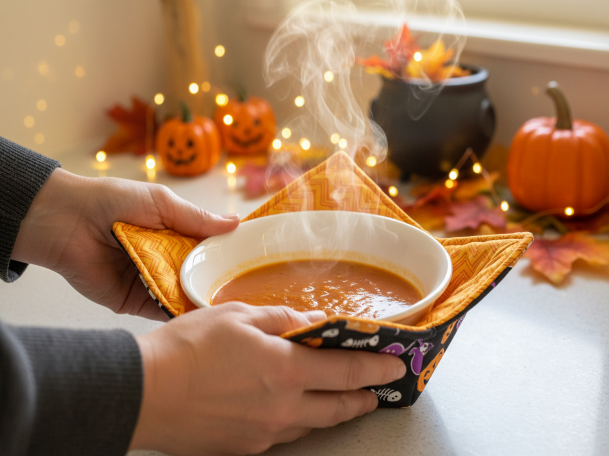Halloween microwave bowl holder in use