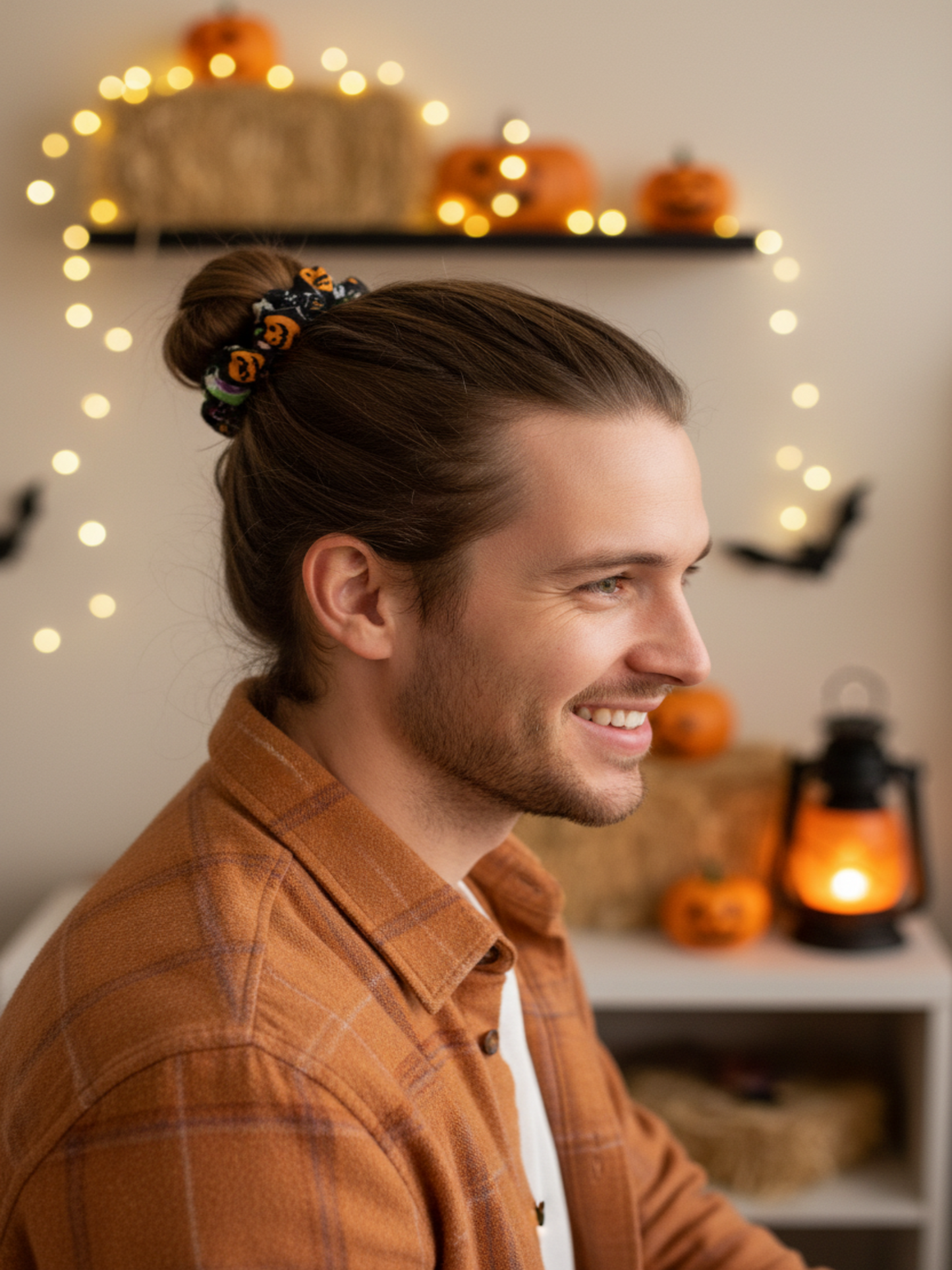 Halloween scrunchie in man bun
