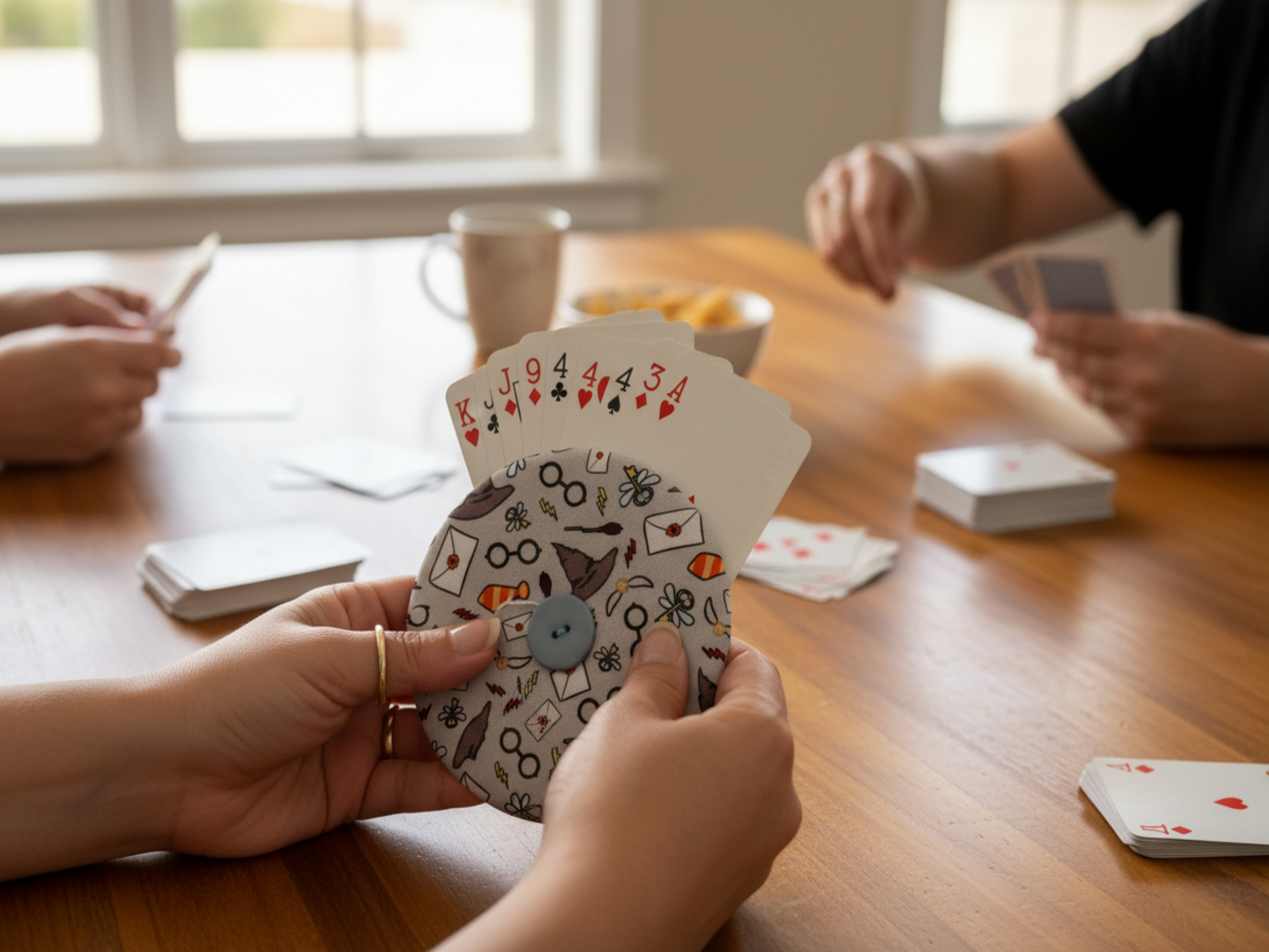 Harry Potter playing card holder in use