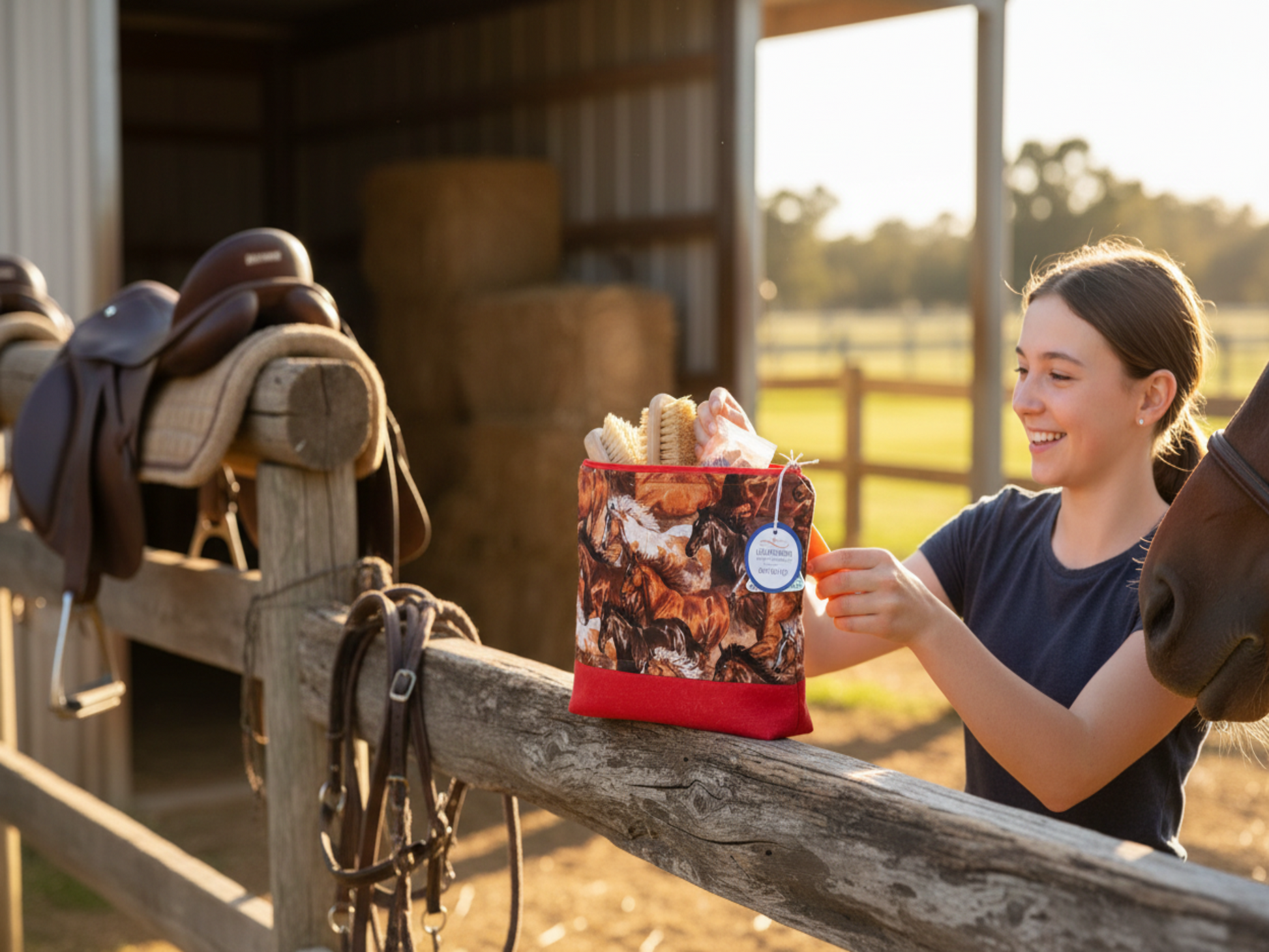 Horses pouch equestrian scene