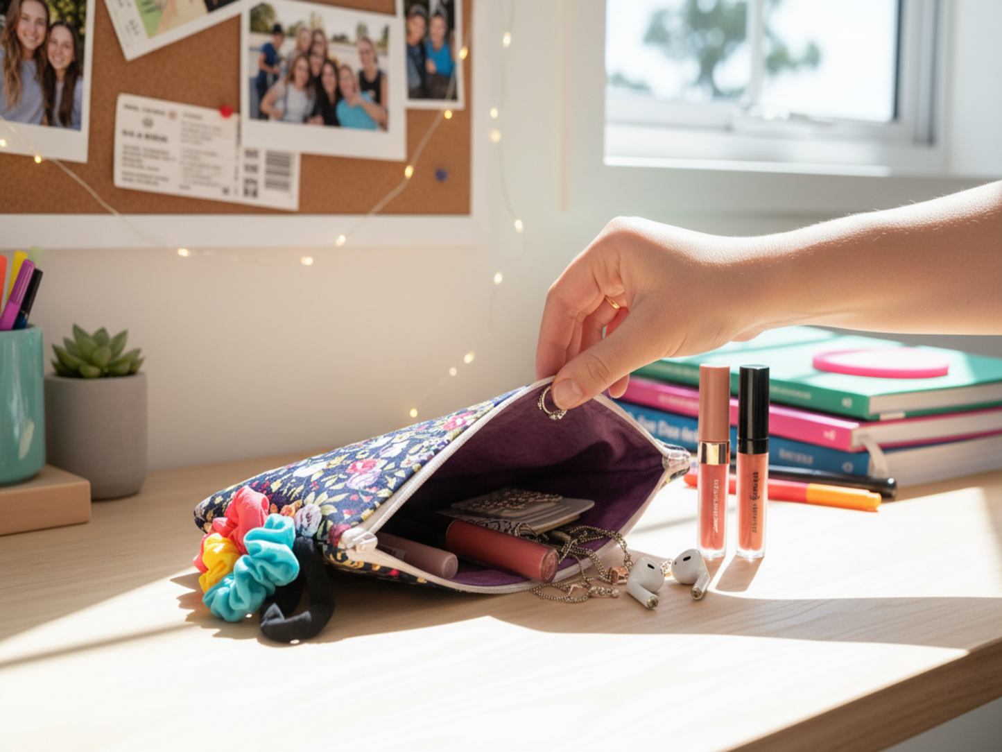 Purple floral pouch teen girl accessories